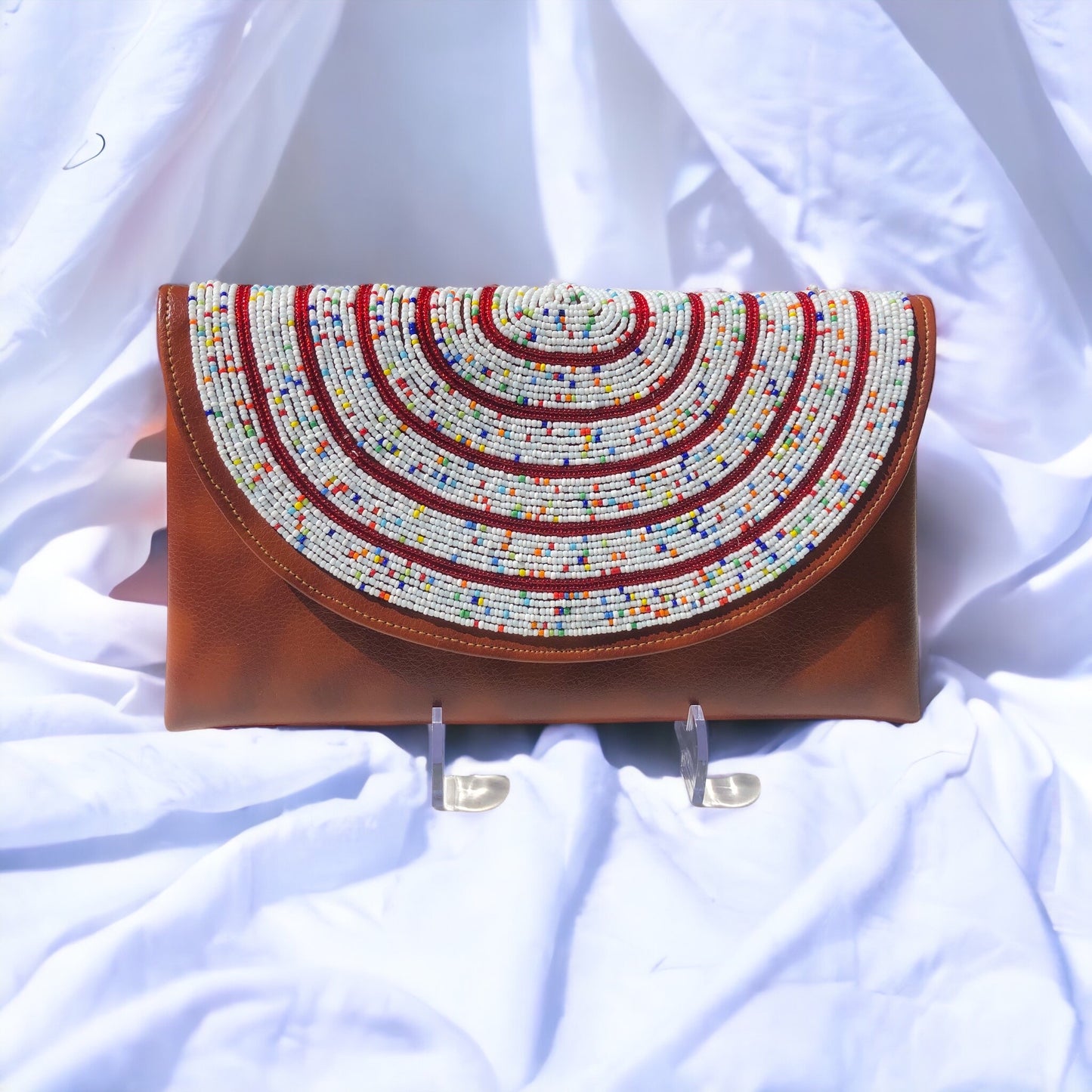 Leather Beaded Clutch