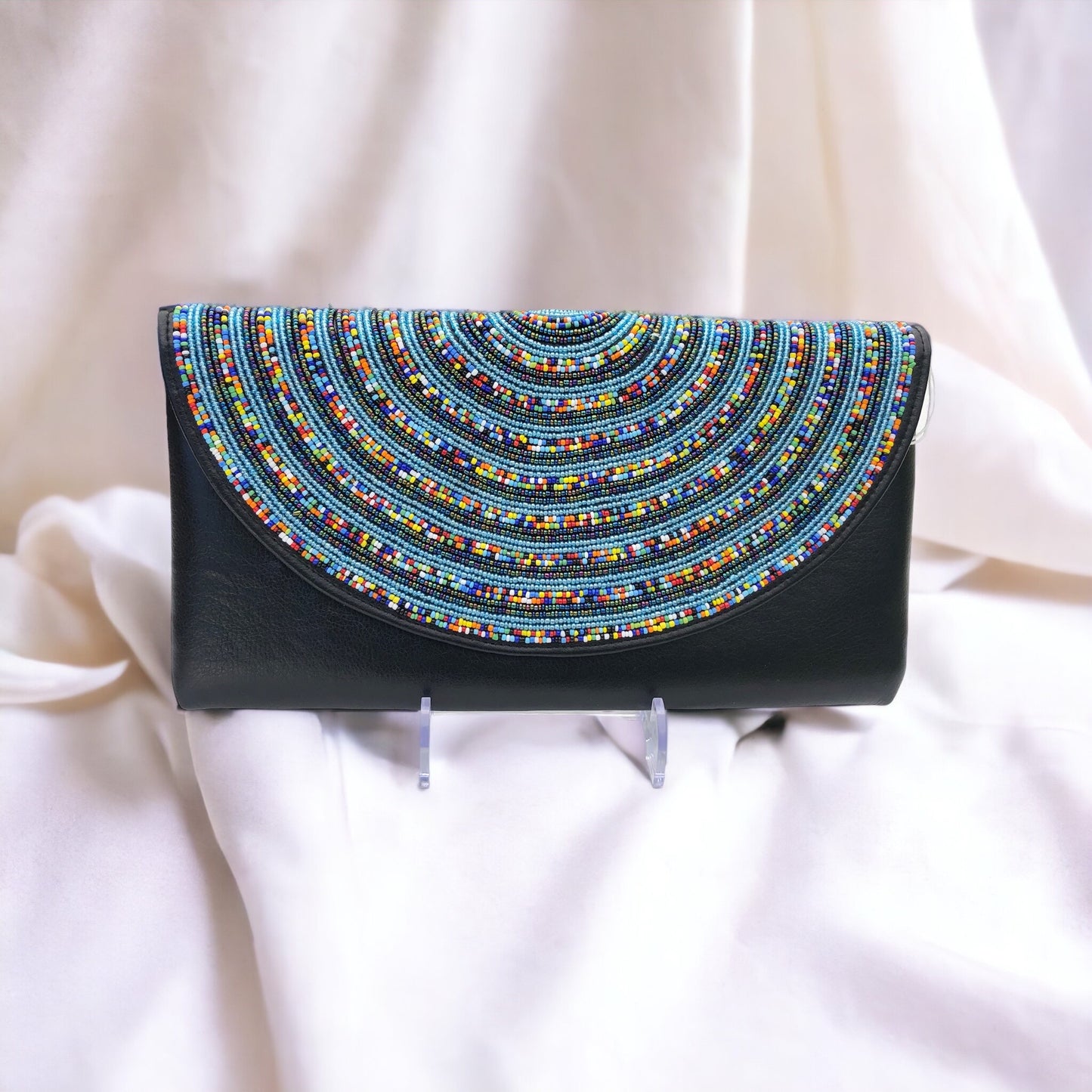 Leather Beaded Clutch