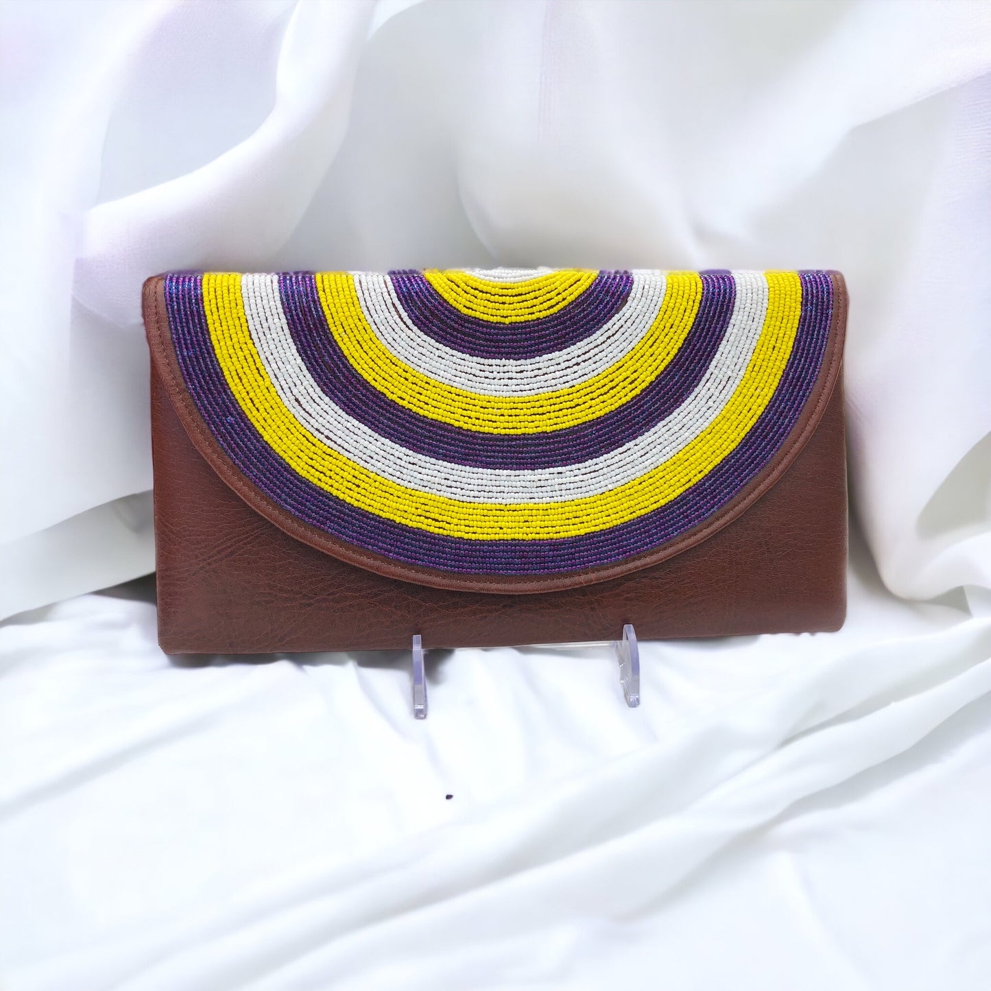 Leather Beaded Clutch