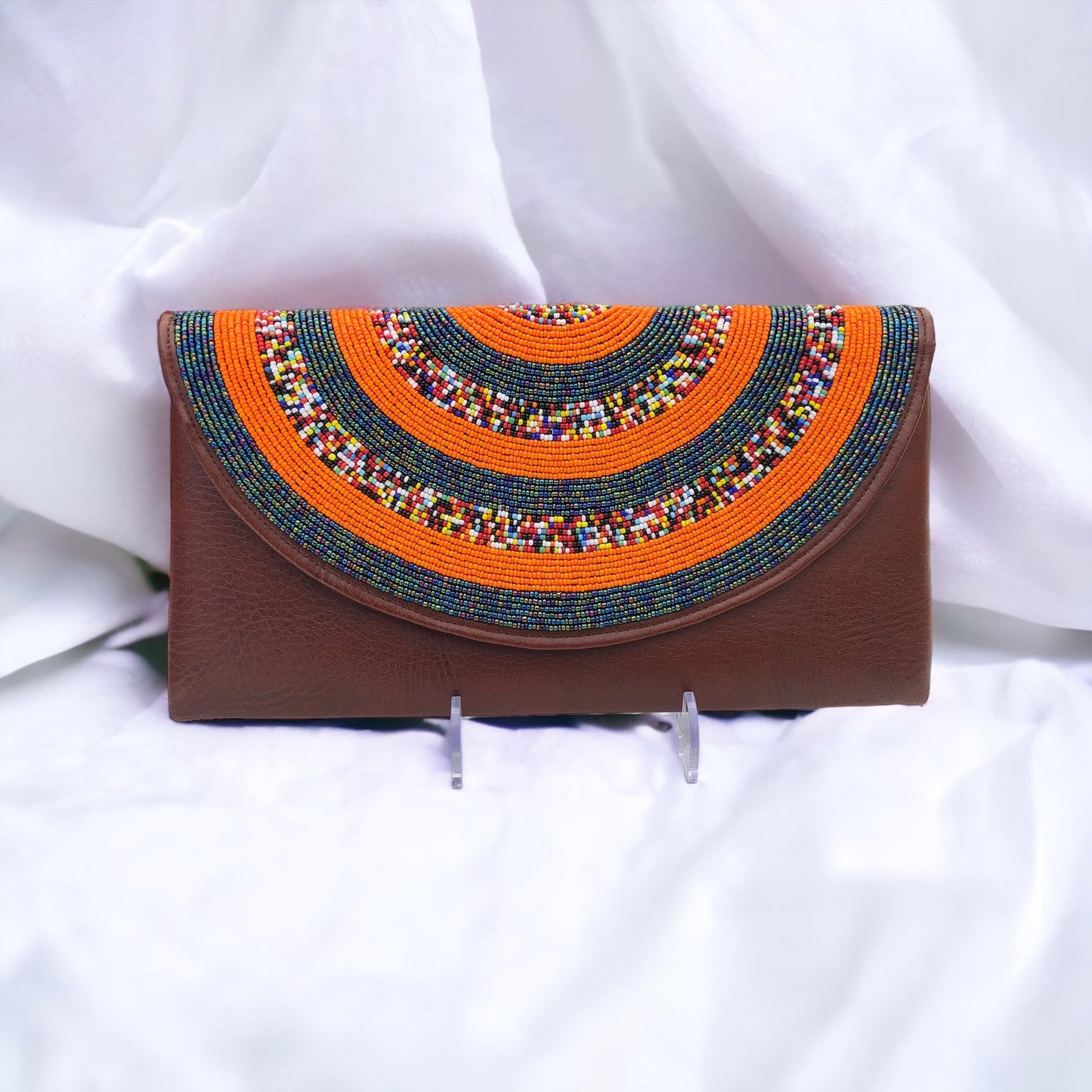 Leather Beaded Clutch