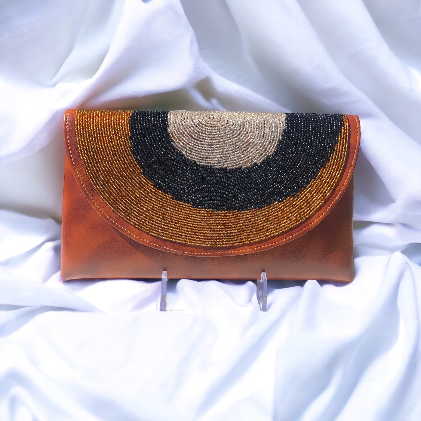 Leather Beaded Clutch