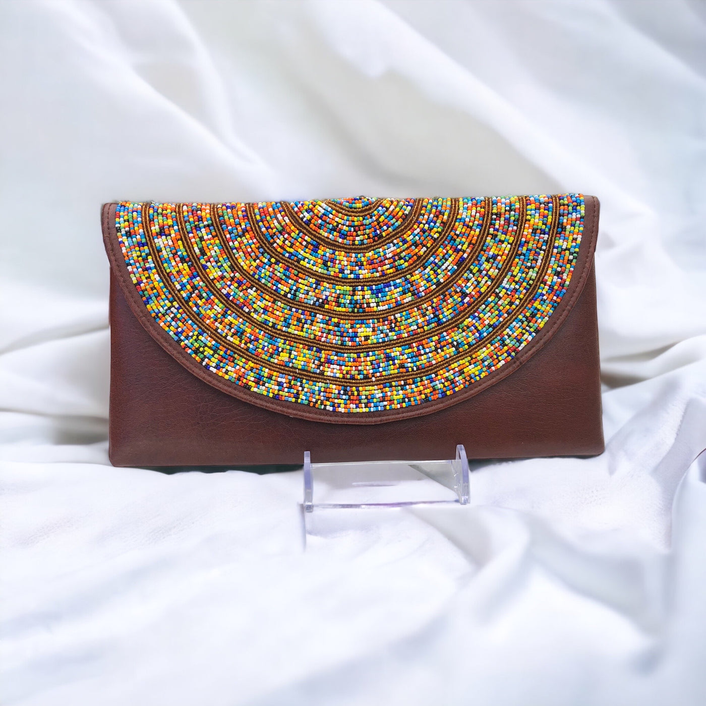 Leather Beaded Clutch